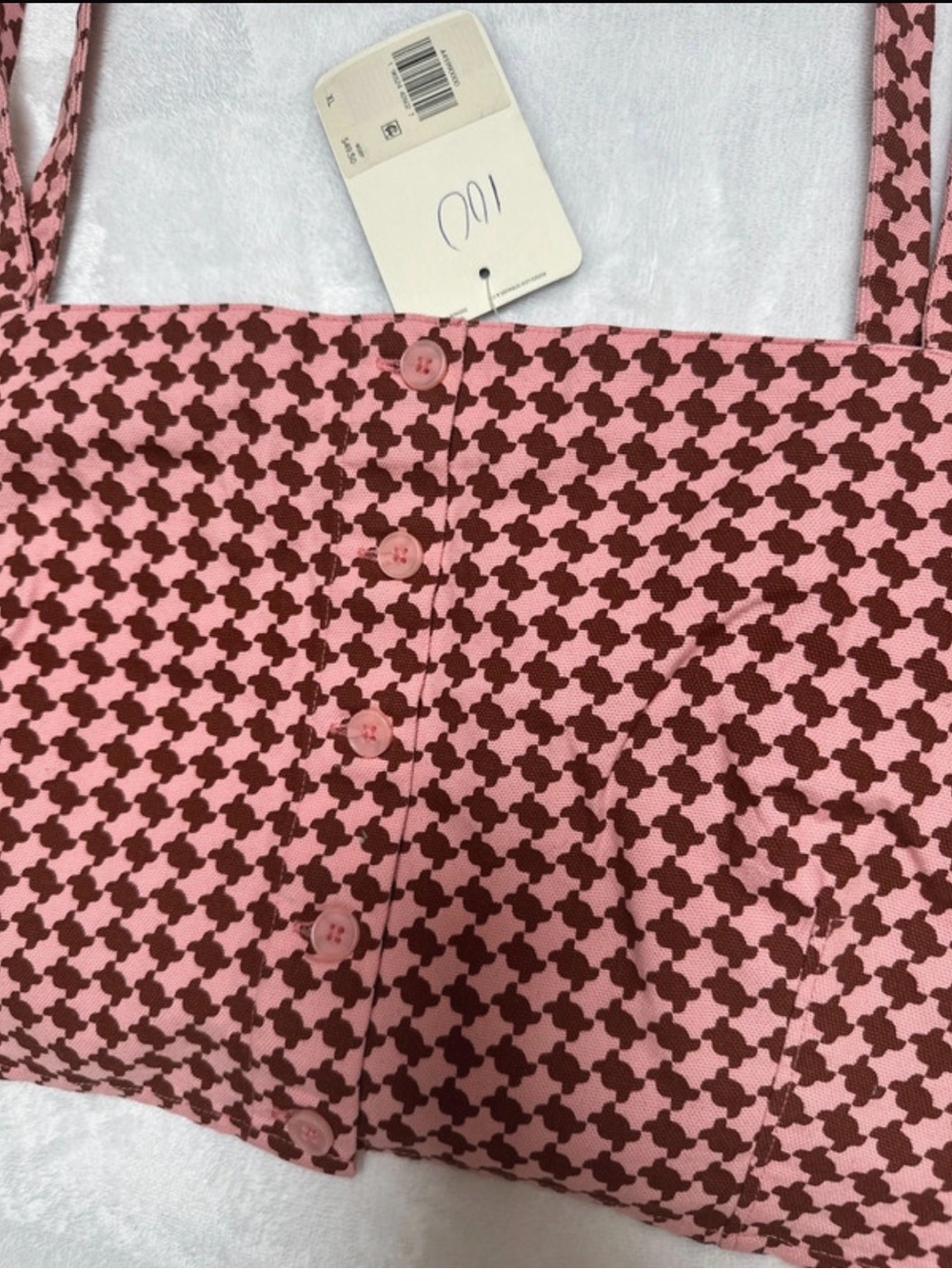top LIVE'S XL Pink Houndstooth Button-Front Crop Tank Top - Picture 3 of 7